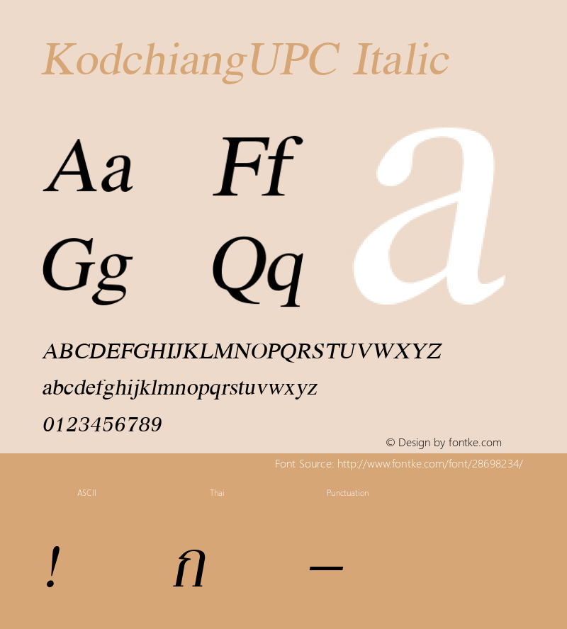 KodchiangUPC Italic 001.000 Font Sample