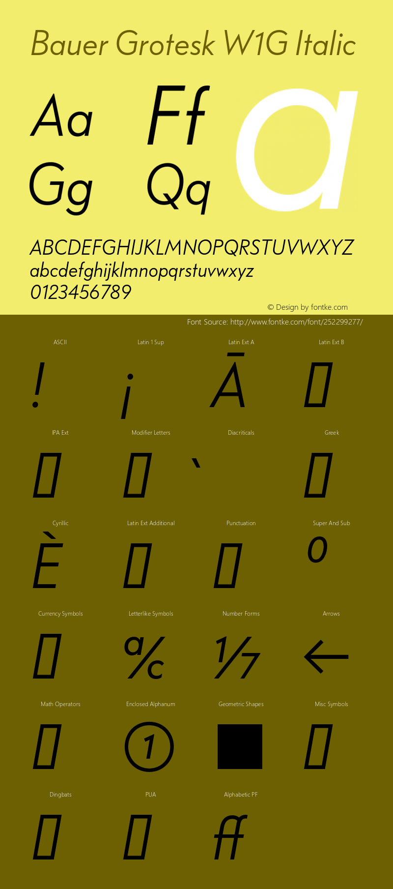 Bauer Grotesk W1G Italic Version 7.700, build 1040, FoPs, FL 5.04图片样张