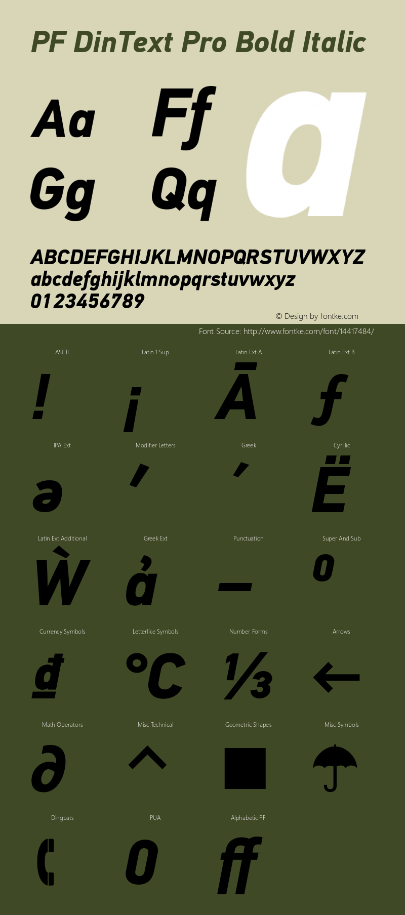 PF DinText Pro Bold Italic Version 3.002 Font Sample