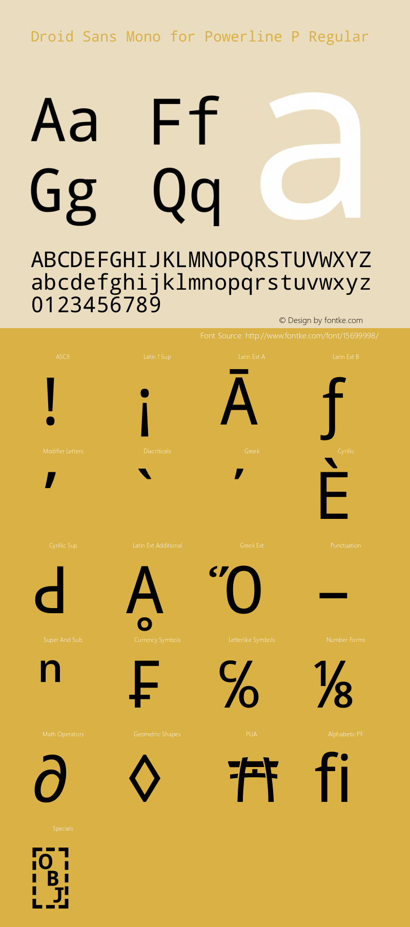 Droid Sans Mono for Powerline P Regular Version 1.00 build 113 Font Sample