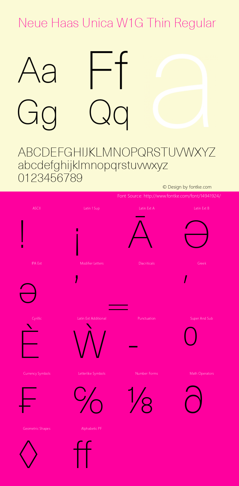 Neue Haas Unica W1G Thin Regular Version 1.00 Font Sample