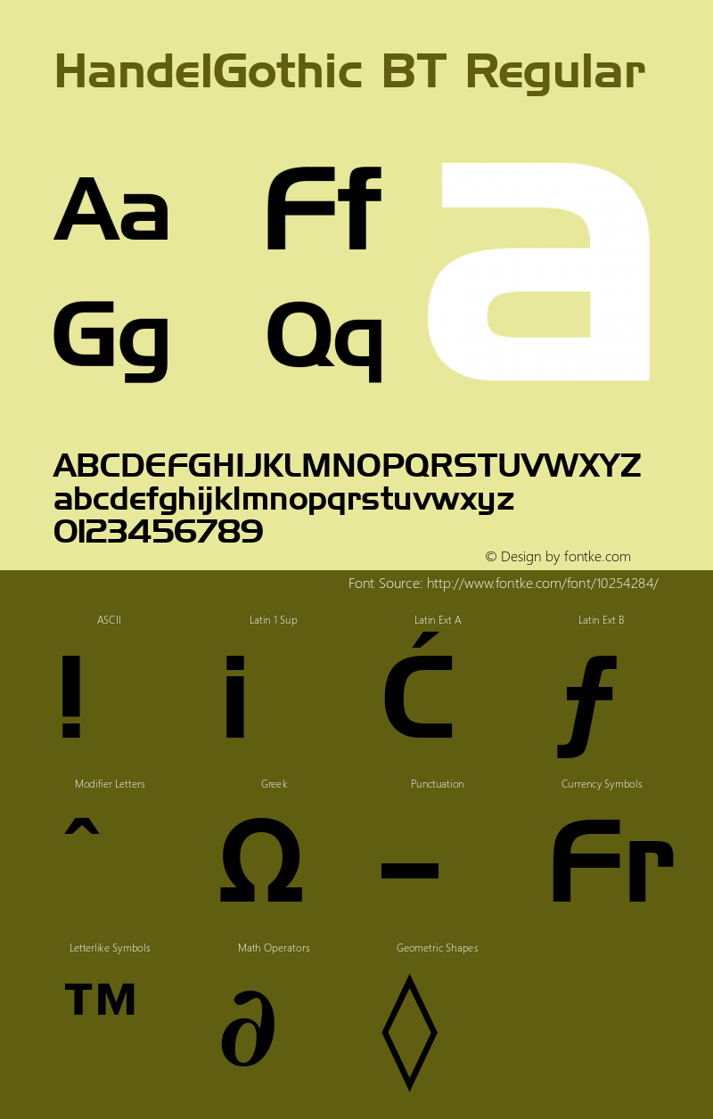 HandelGothic BT Regular mfgpctt-v1.52 Monday, January 25, 1993 2:33:43 pm (EST) Font Sample