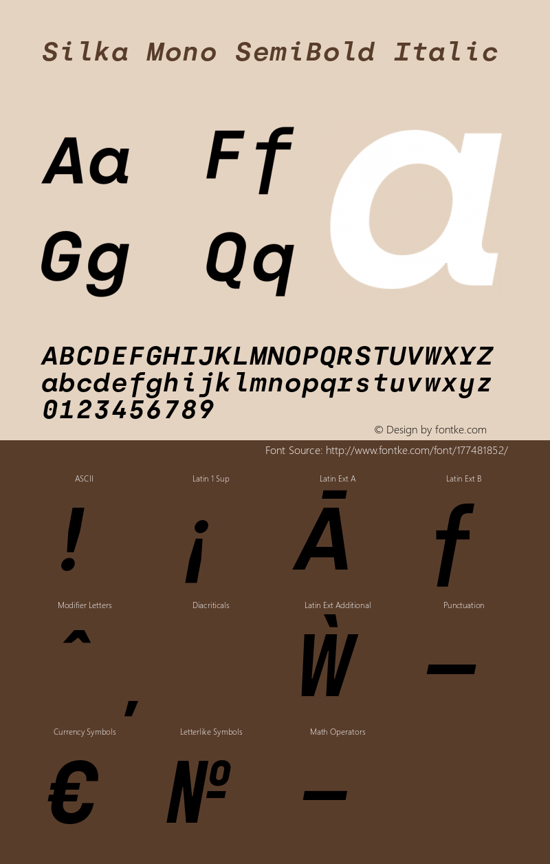 Silka Mono SemiBold Italic Version 1.000;hotconv 1.0.109;makeotfexe 2.5.65596图片样张