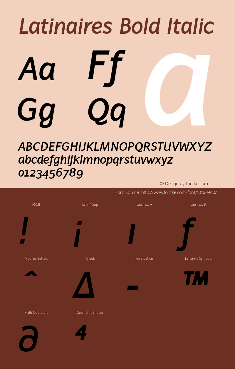 Latinaires Bold Italic Version 1.00 May 17, 2003, initial release Font Sample