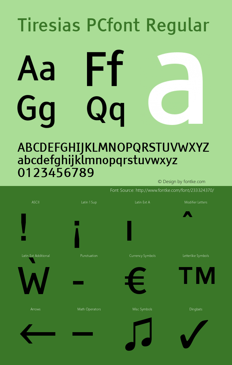Tiresias PCfont Version 1.0; 2000; initial release图片样张