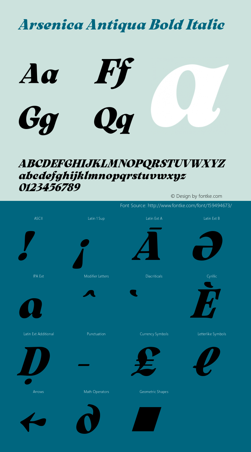 Arsenica Antiqua Bold Italic Version 0.003;hotconv 1.0.109;makeotfexe 2.5.65596 Font Sample