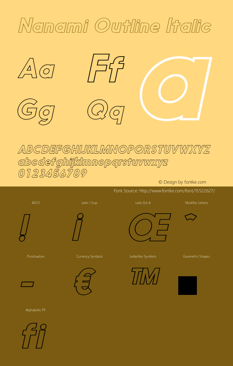 Nanami Outline Italic Version 1.000 Font Sample