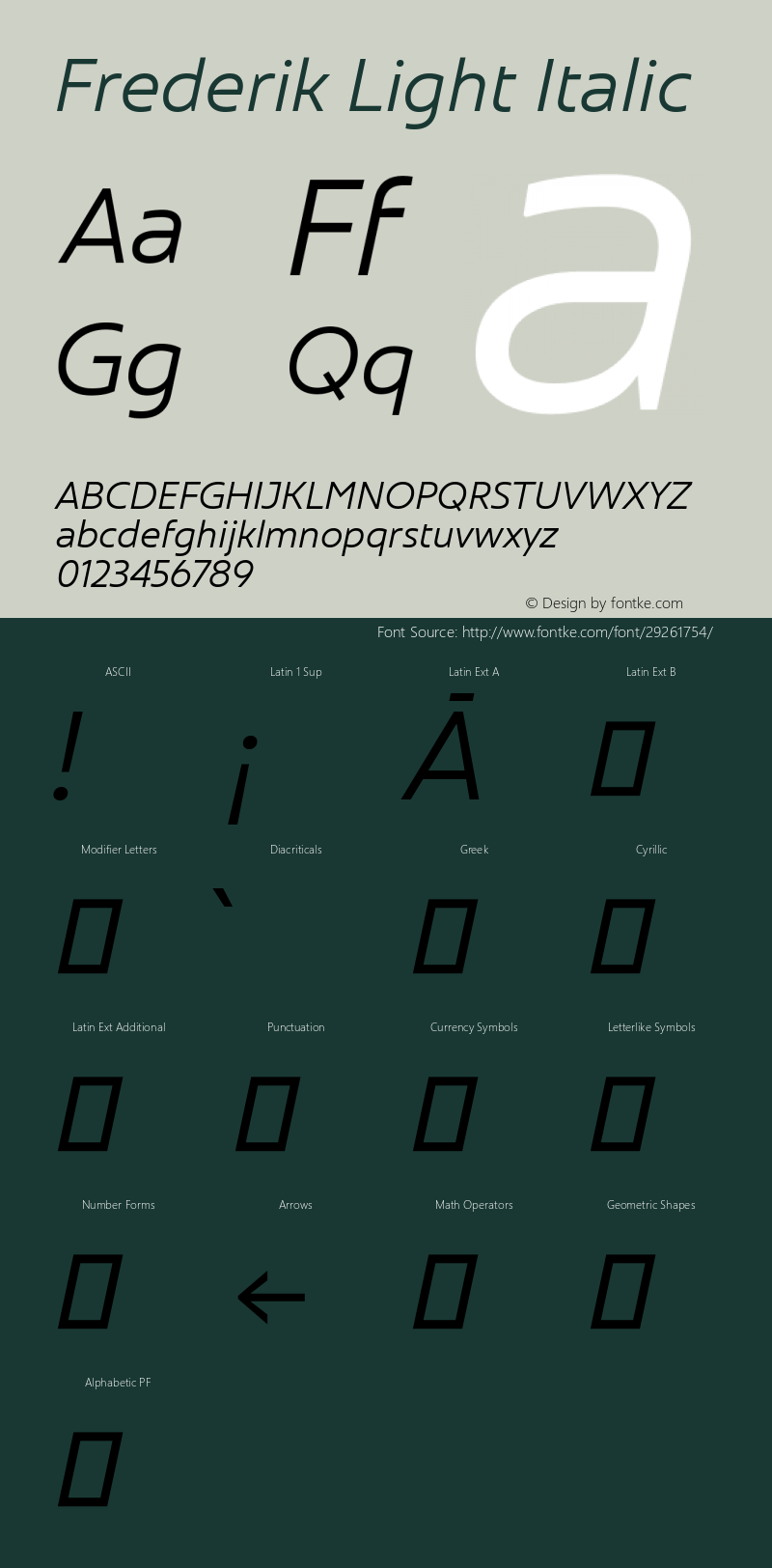 Frederik Light Italic Version 001.000 February 2019;YWFTv17 Font Sample