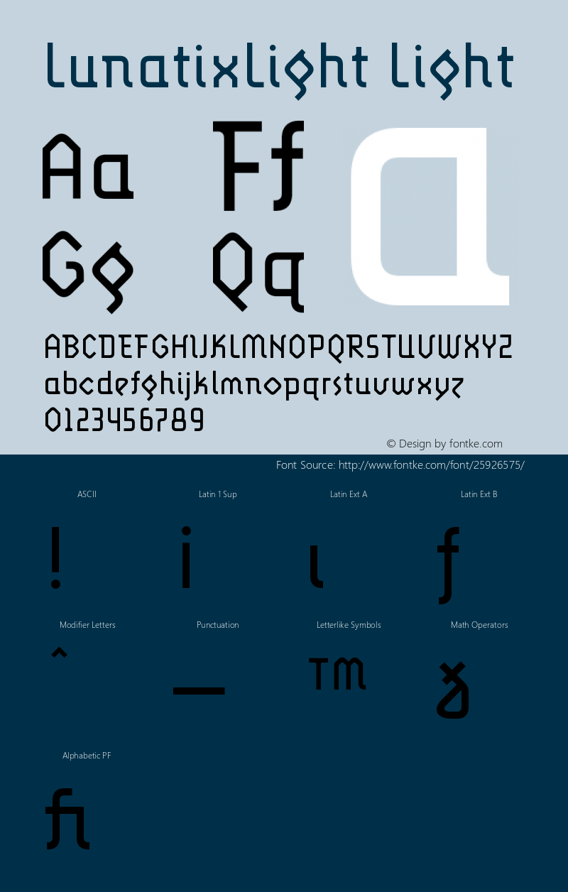 LunatixLight Version 001.000 Font Sample