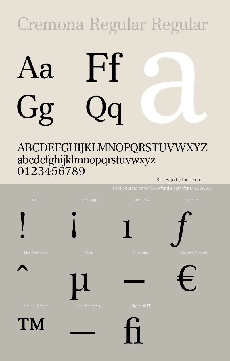 Cremona Regular Regular OTF 1.0;PS 001.001;Core 1.0.22 Font Sample