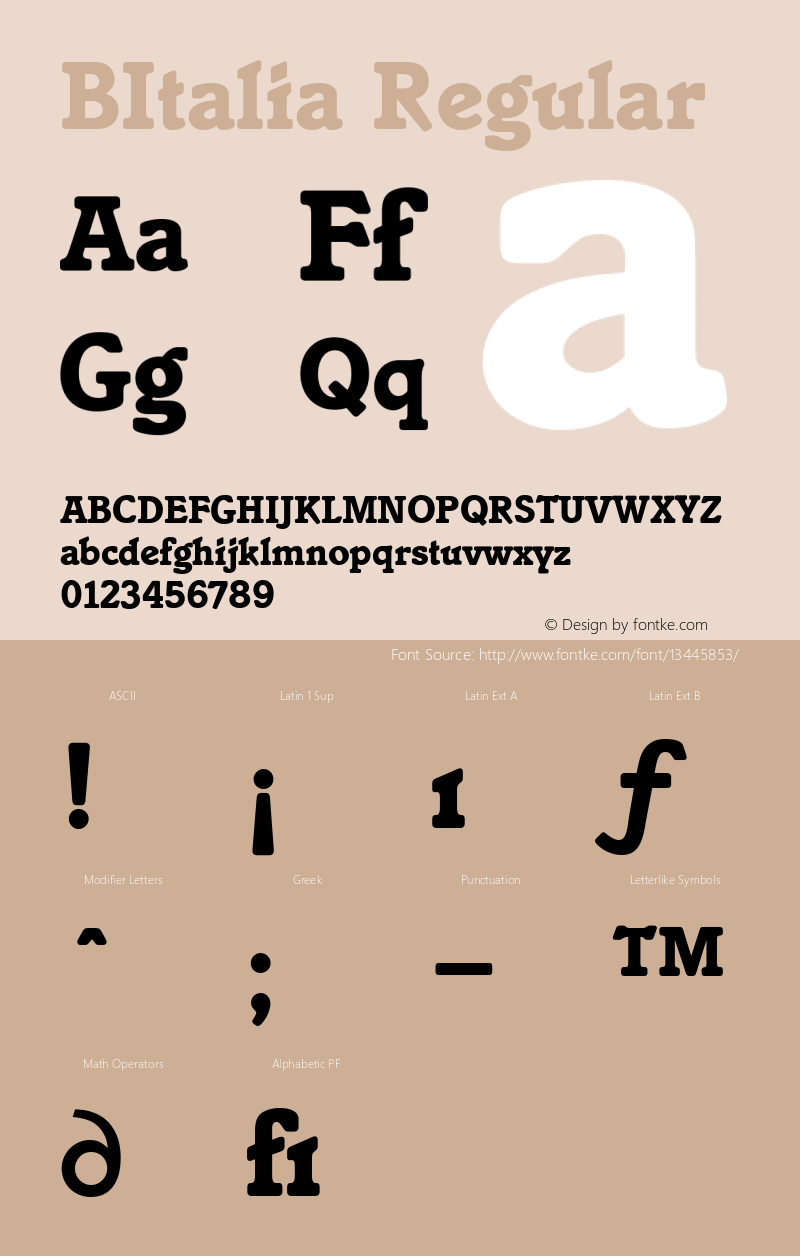 BItalia Regular Version 4.00 April 16, 2007 Font Sample