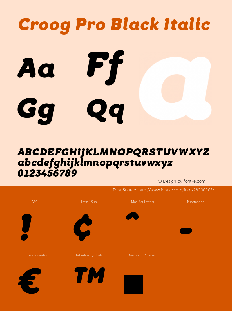 Croog Pro Black Italic Version 2.000 Font Sample