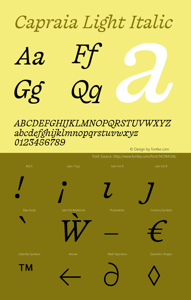 Capraia-LightItalic Version 1.000 | w-rip DC20200130 Font Sample