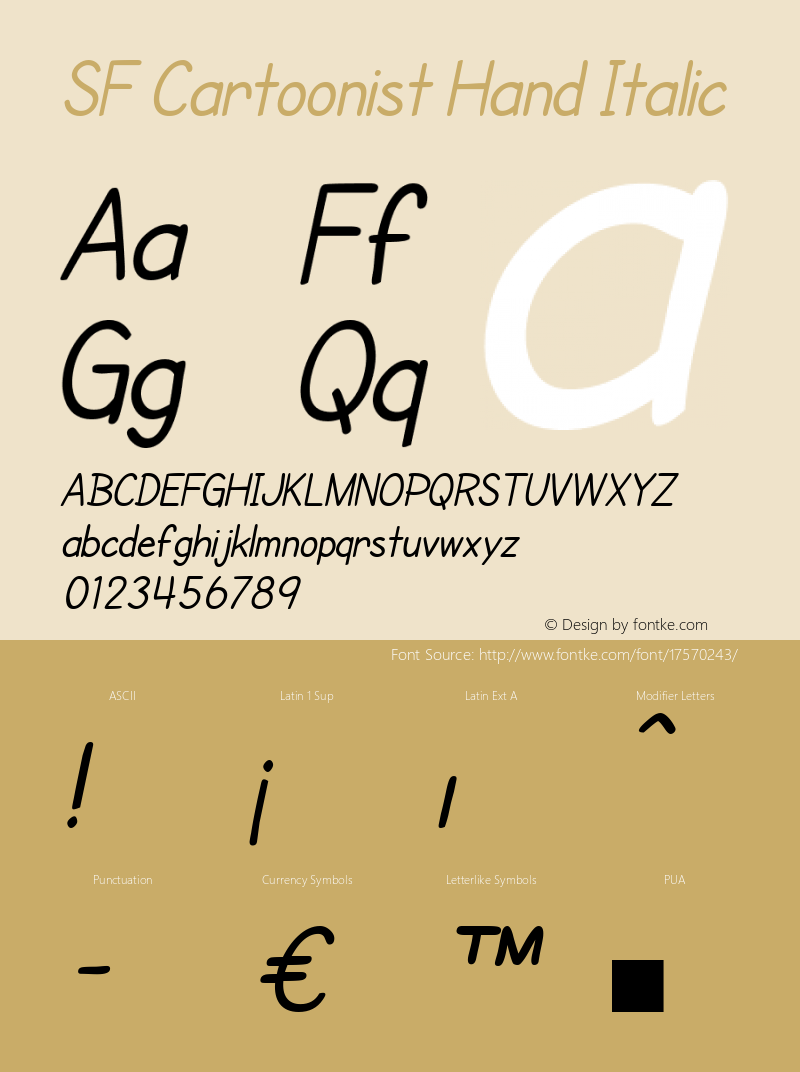 SF Cartoonist Hand Italic ver 2.0; 2000. Freeware. Font Sample