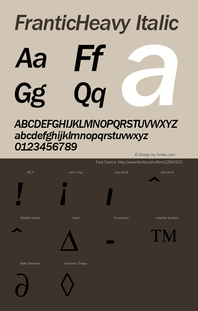 FranticHeavy Italic Macromedia Fontographer 4.1 21.06.1995 Font Sample