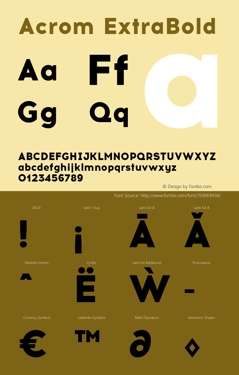 Acrom ExtraBold Regular Version 1.000;PS 001.000;hotconv 1.0.70;makeotf.lib2.5.58329 Font Sample