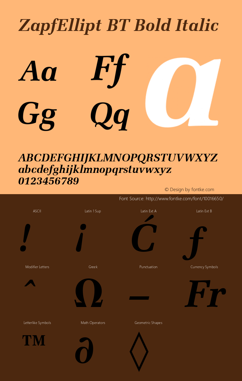 ZapfEllipt BT Bold Italic mfgpctt-v4.4 Dec 14 1998 Font Sample