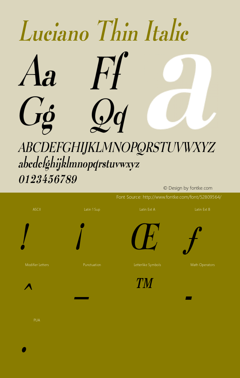 LucianoThinItalic Altsys Fontographer 4.1 1/8/95 {DfLp-URBC-66E7-7FBL-FXFA} Font Sample