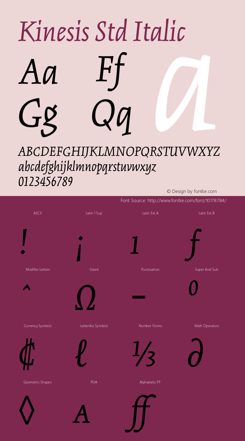 Kinesis Std Italic Version 1.040;PS 001.000;Core 1.0.35;makeotf.lib1.5.4492 Font Sample