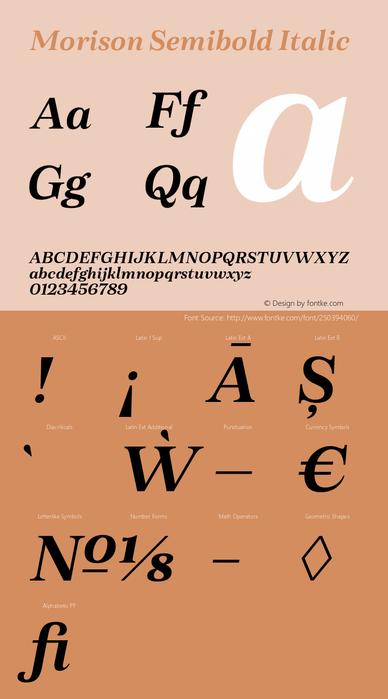 Morison Semibold Italic Version 0.001;PS 000.001;hotconv 1.0.88;makeotf.lib2.5.64775图片样张