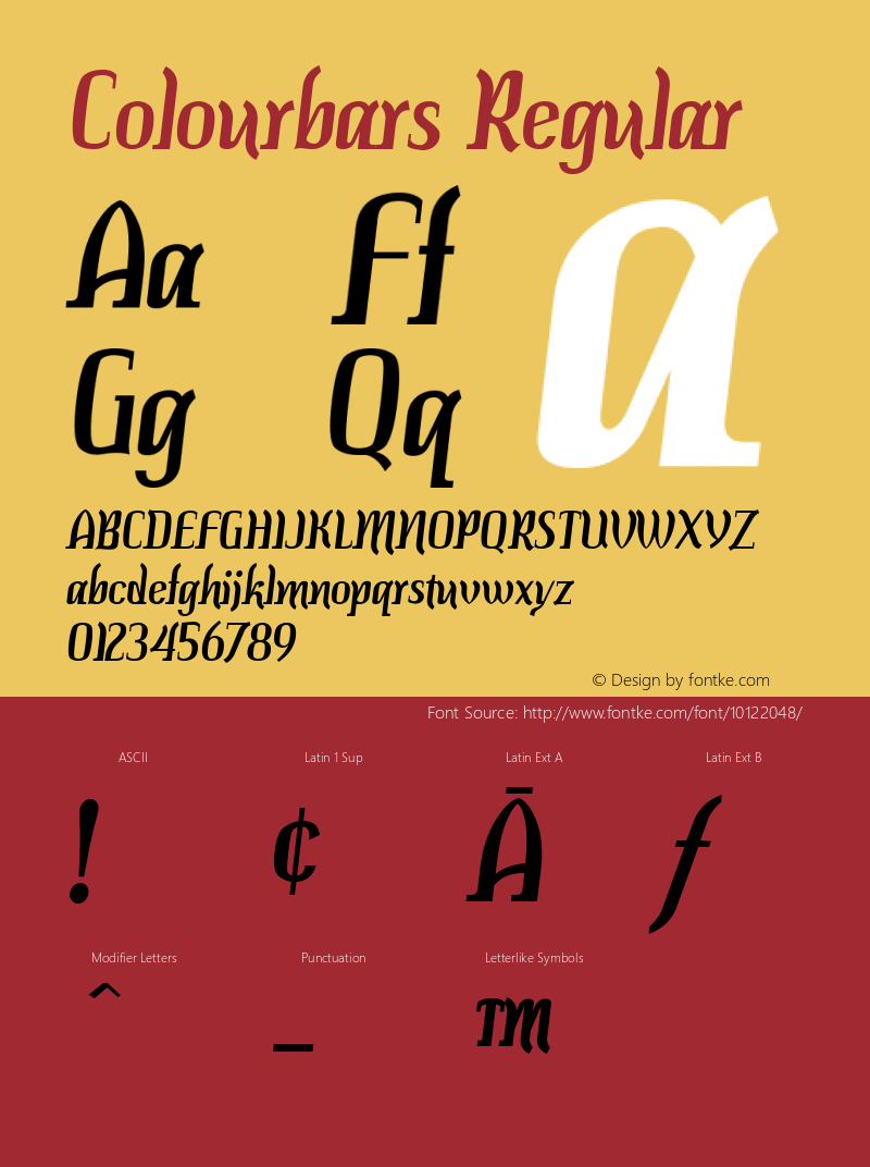 Colourbars Regular Version 1.0; 2001; initial release Font Sample