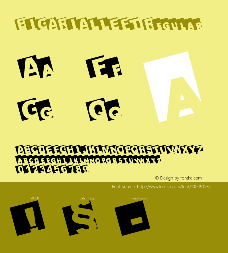 BIGARIALLEFT Regular Graf X press 2.1 © 1998 Font Sample