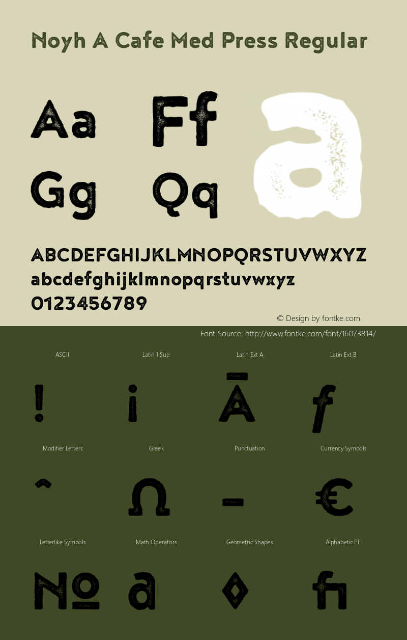 Noyh A Cafe Med Press Regular Version 1.000 Font Sample