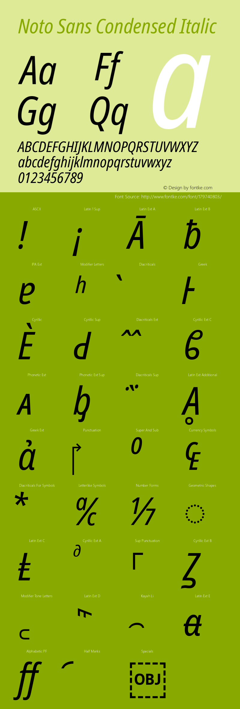 Noto Sans Condensed Italic Version 2.005图片样张