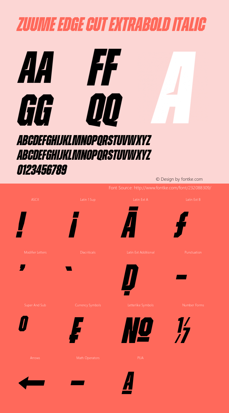 Zuume Edge Cut ExtraBold Italic Version 1.000;hotconv 1.0.109;makeotfexe 2.5.65596图片样张