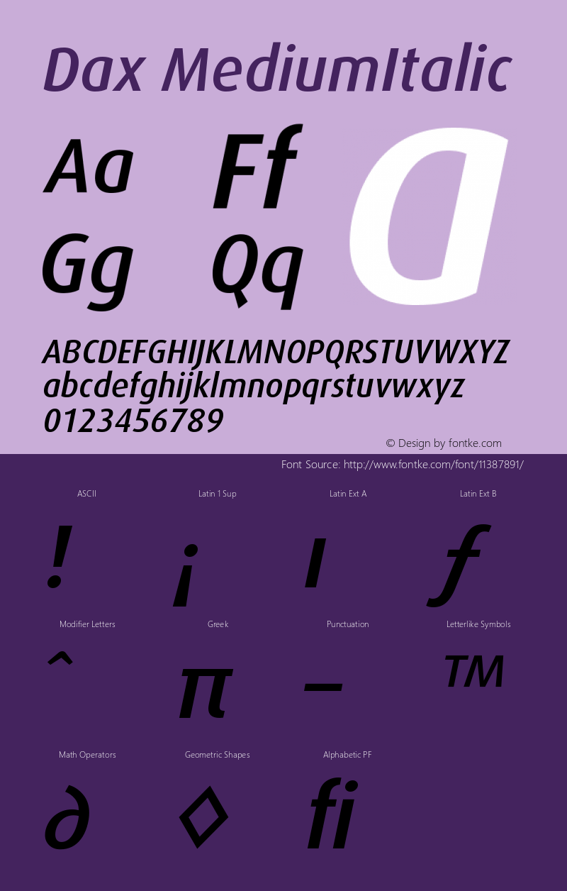 Dax MediumItalic Version 001.000 Font Sample