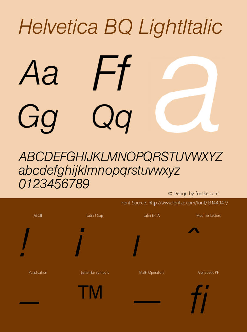 Helvetica BQ LightItalic Version 001.000 Font Sample