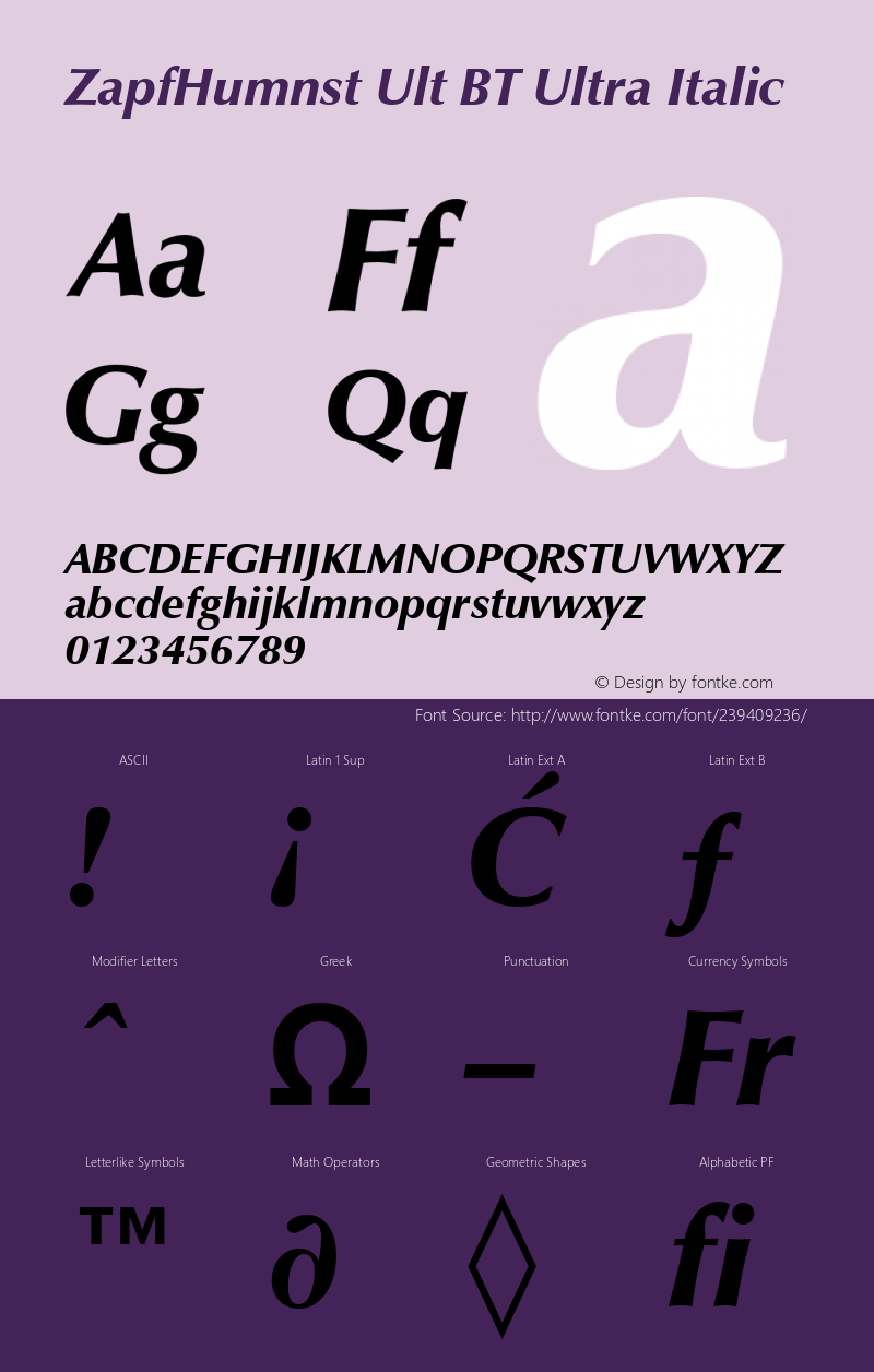 ZapfHumnst Ult BT Ultra Italic Version 1.01 emb4-OT图片样张