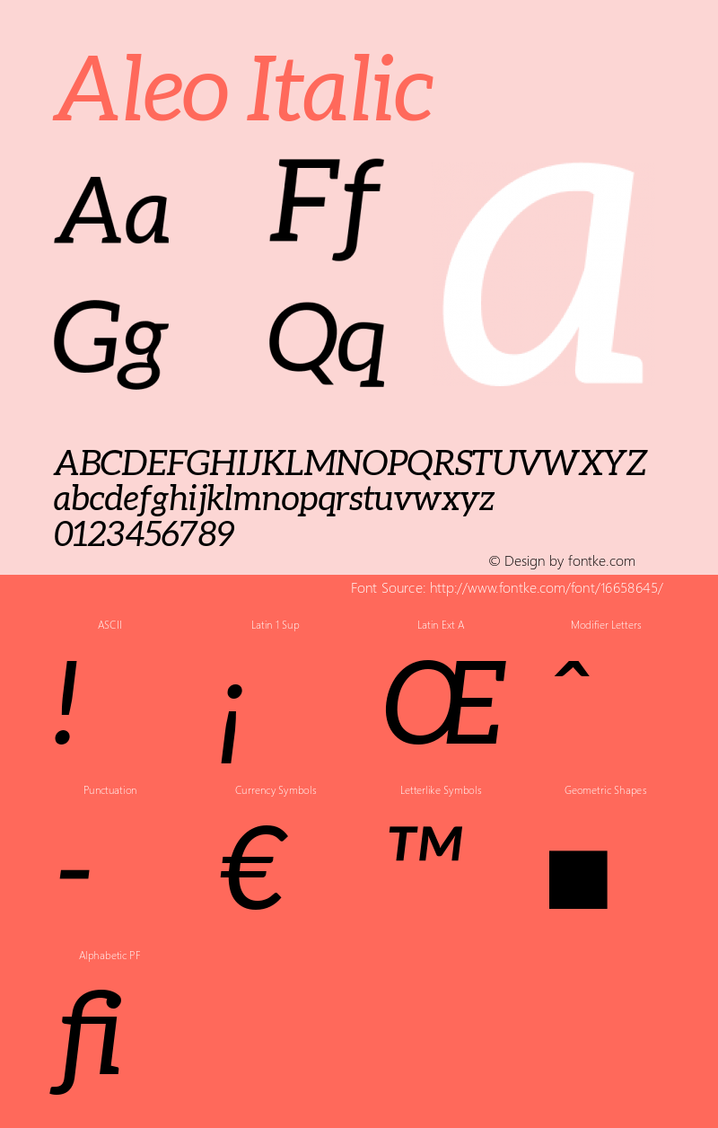 Aleo Italic Version 1.2.2 Font Sample