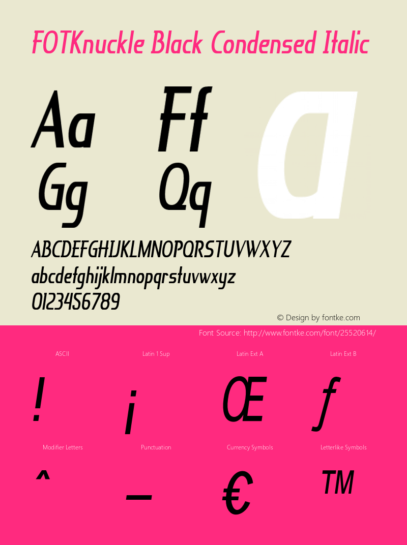 FOTKnuckleBlack-CondensedItalic Version 1.000 Font Sample