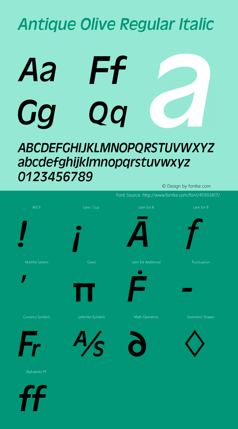 AntiqueOli-RegIta Version 1.000;PS 1.00;hotconv 1.0.57;makeotf.lib2.0.21895 Font Sample