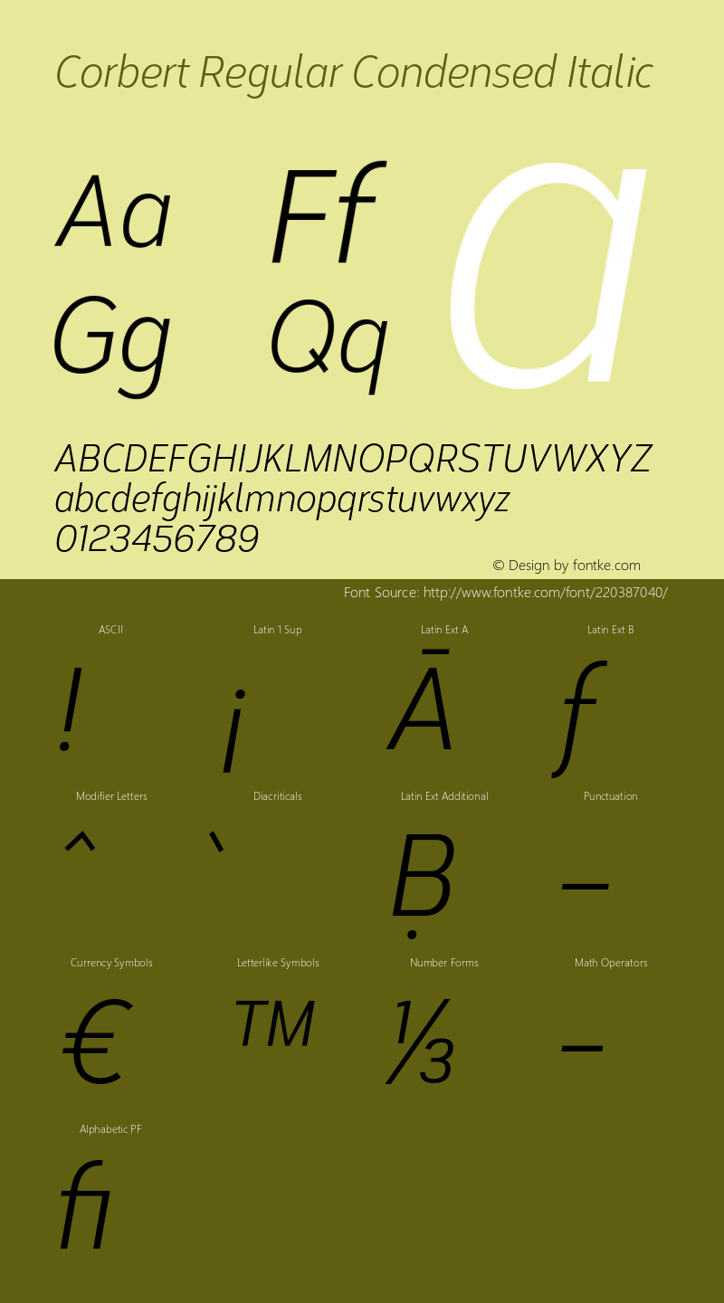 Corbert Regular Condensed Italic Version 002.001 March 2020图片样张