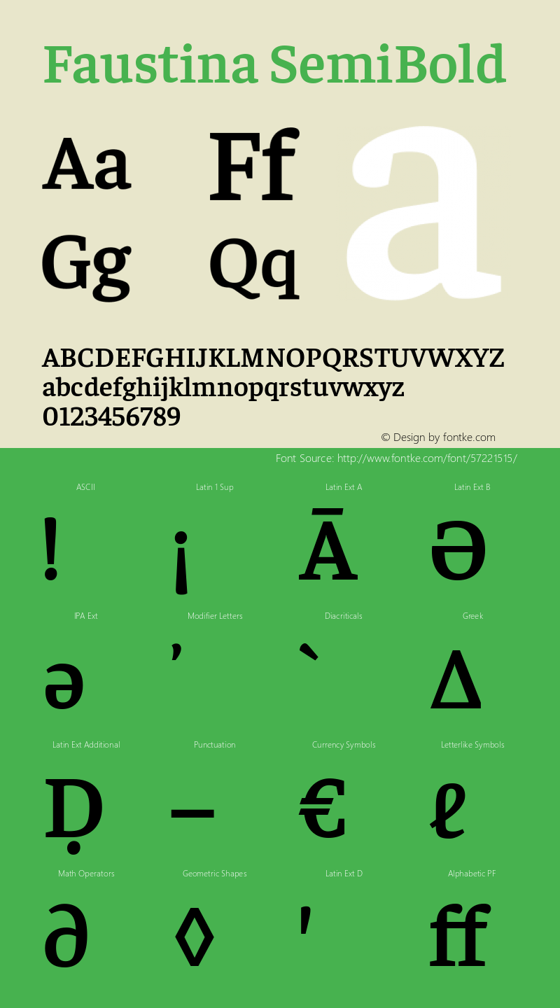 Faustina SemiBold Version 1.100; ttfautohint (v1.8.1.43-b0c9) Font Sample