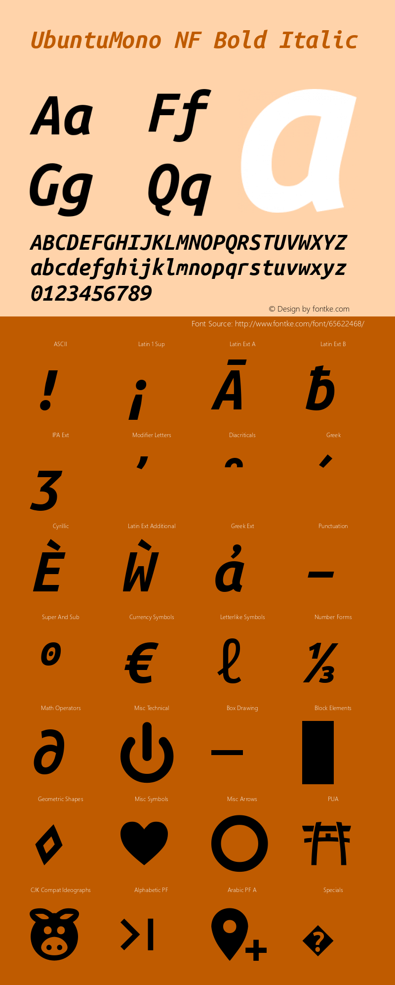 Ubuntu Mono Bold Italic Nerd Font Complete Windows Compatible Version 0.80 Font Sample