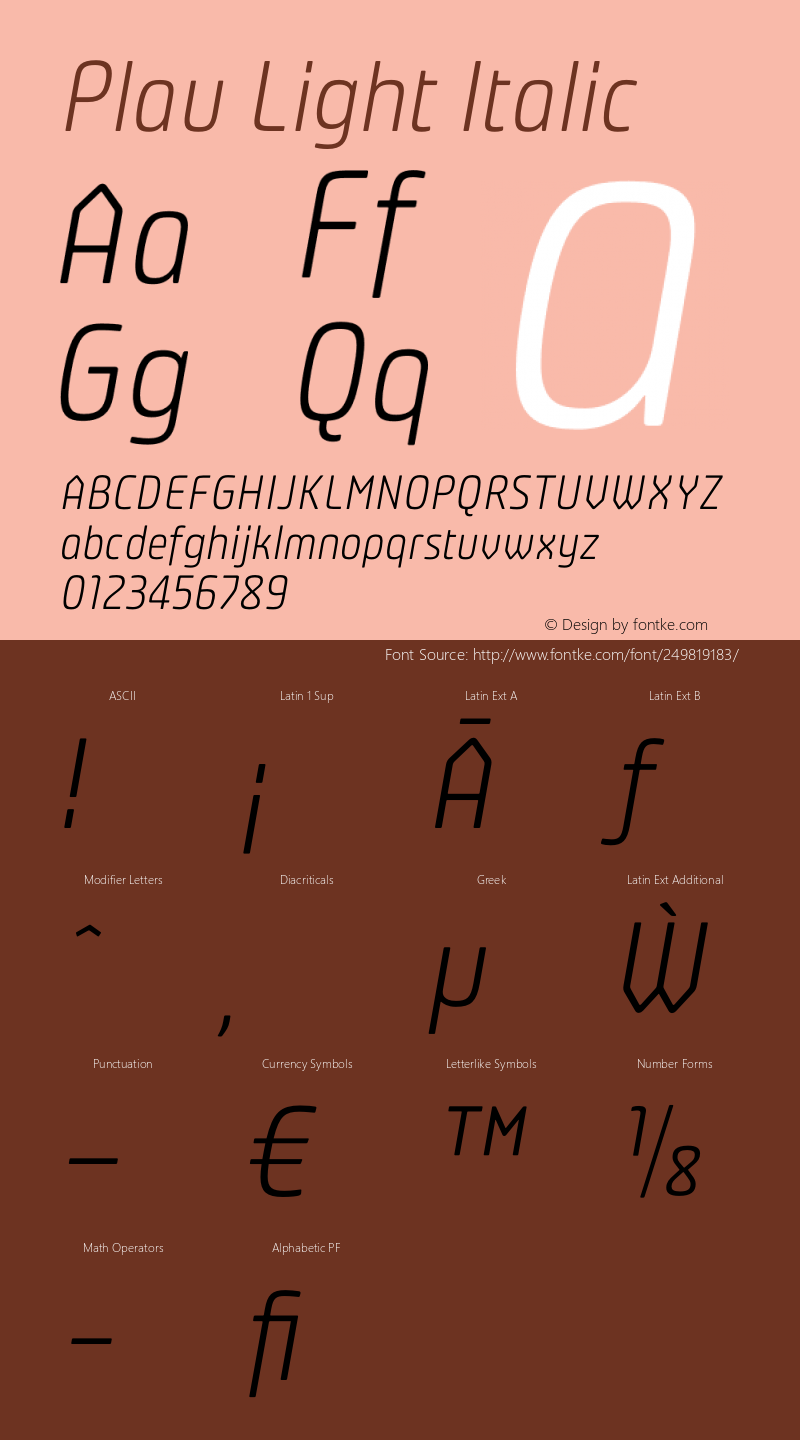 Plau Light Italic Version 2.001;PS 002.001;hotconv 1.0.88;makeotf.lib2.5.64775图片样张