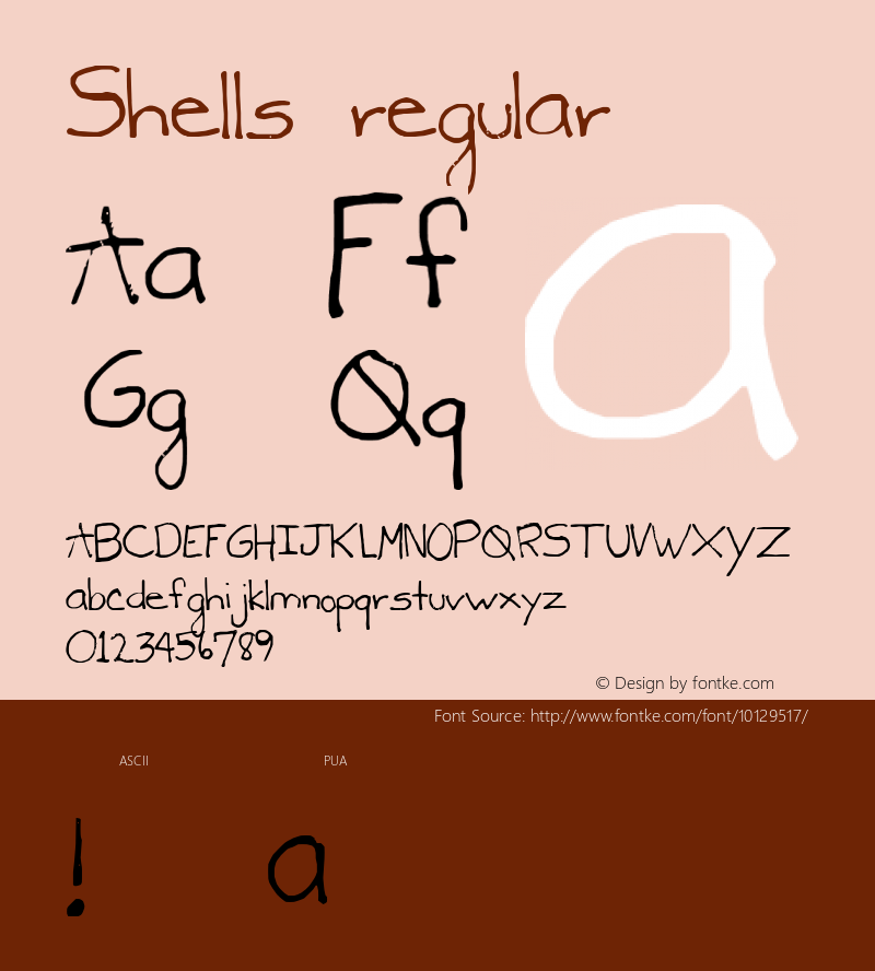 Shells regular 2002; 1.0, initial release Font Sample