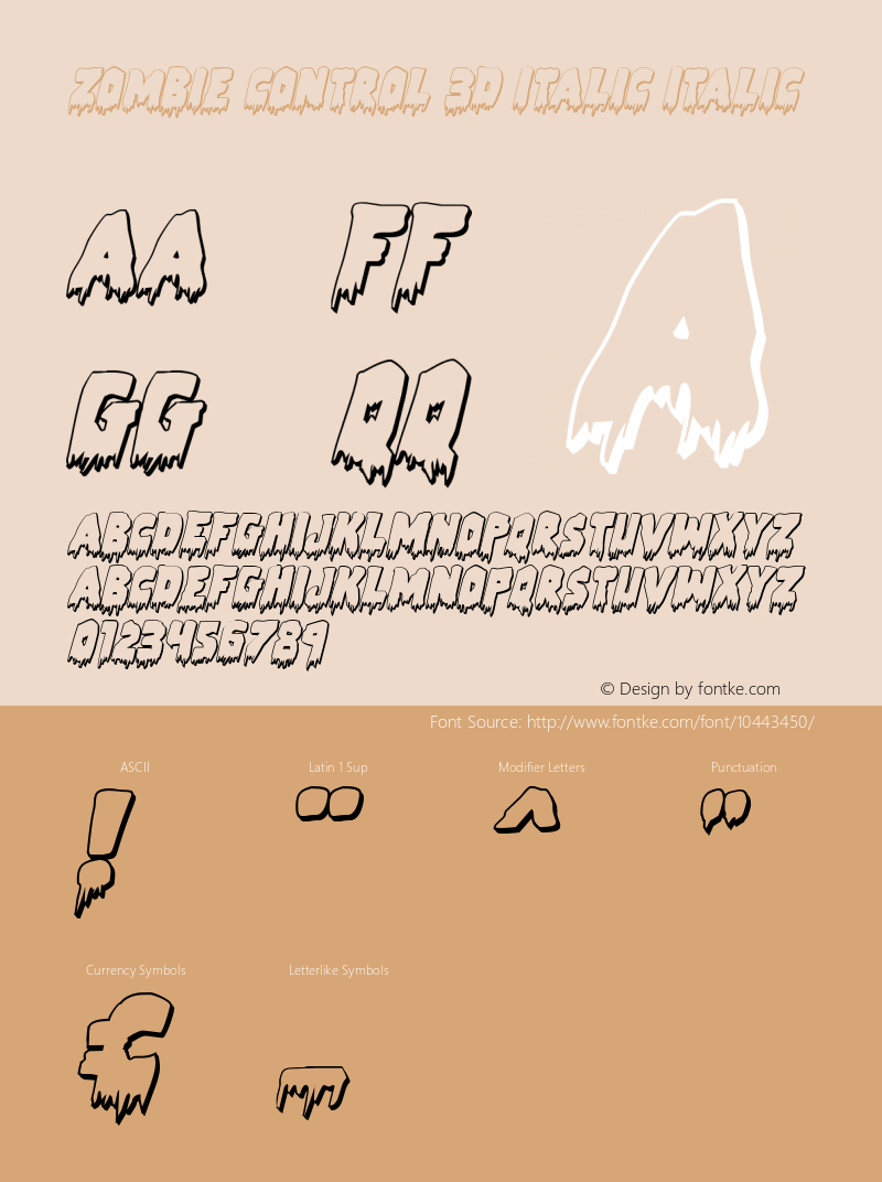Zombie Control 3D Italic Italic Version 1.0; 2012 Font Sample