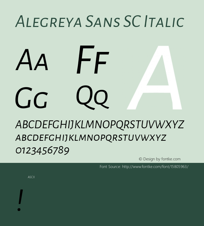 Alegreya Sans SC Italic Version 1.000;PS 001.000;hotconv 1.0.70;makeotf.lib2.5.58329 DEVELOPMENT; ttfautohint (v1.4.1) Font Sample