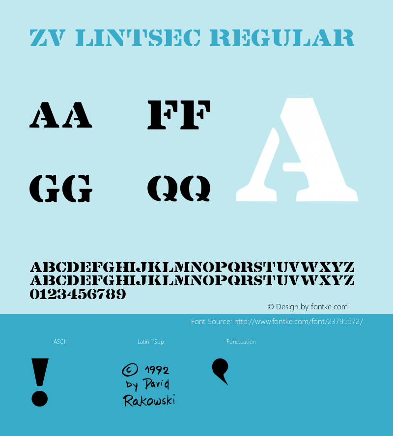 ZV Lintsec Regular Altsys Fontographer 3.5  8/19/92 Font Sample