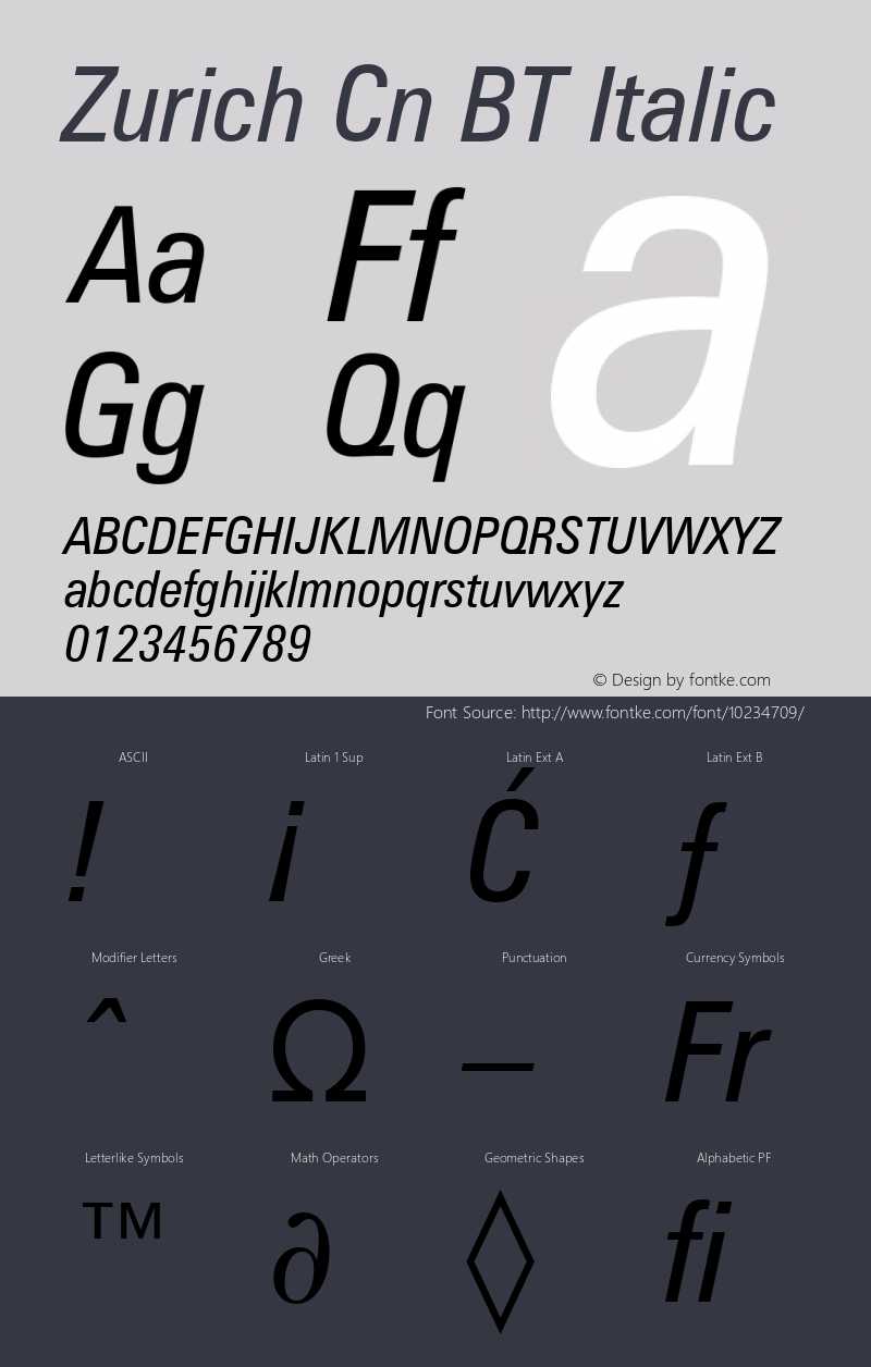 Zurich Cn BT Italic Version 1.01 emb4-OT Font Sample