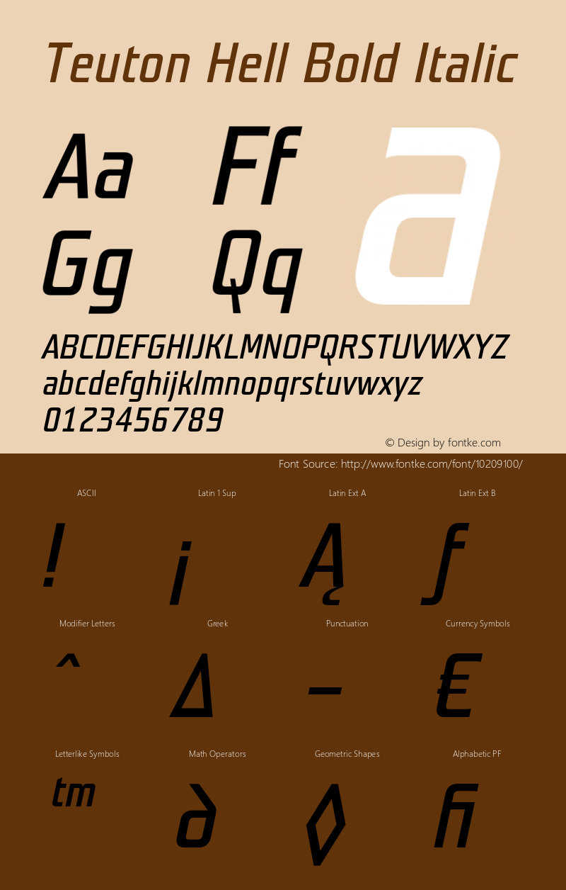 Teuton Hell Bold Italic 001.000 Font Sample