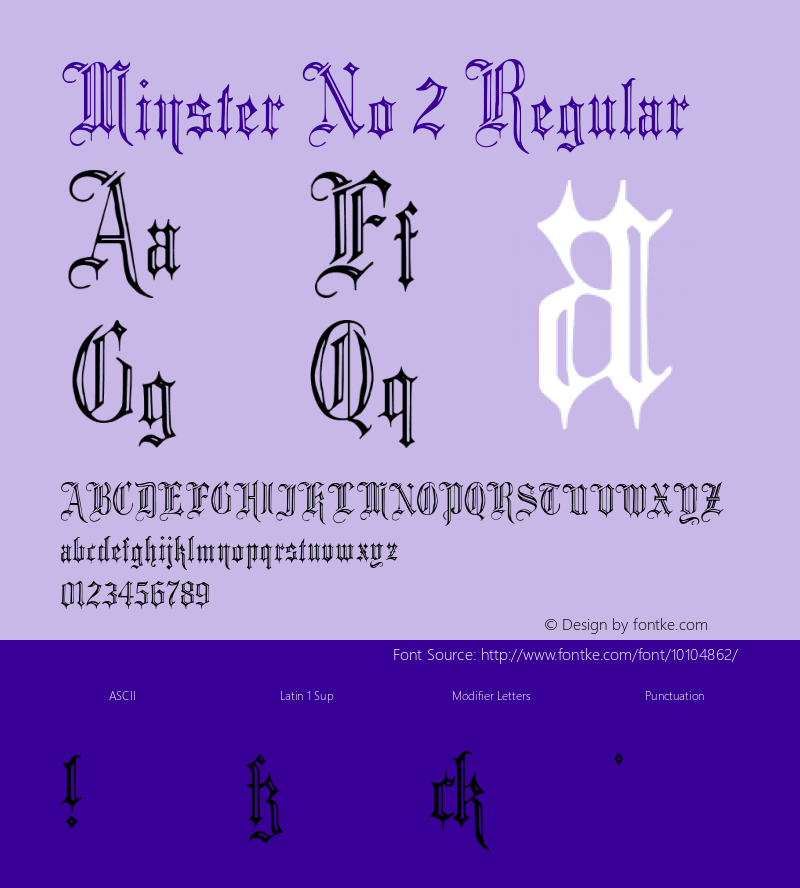 Minster No 2 Regular Version 1.0; 2002; initial release Font Sample