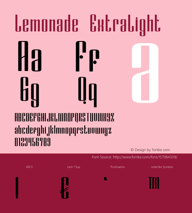 Lemonade ExtraLight Version 1.000 Font Sample