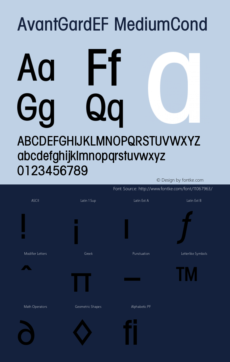 AvantGardEF MediumCond Version 001.000 Font Sample