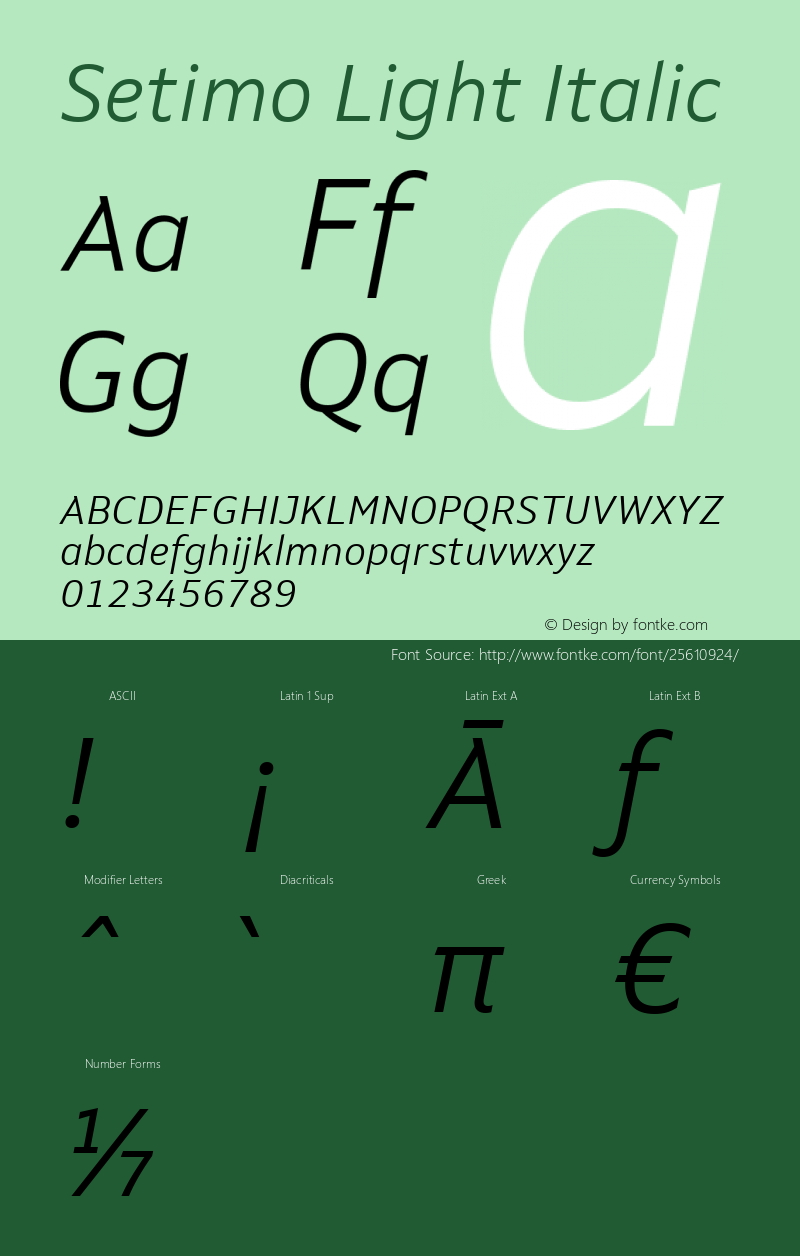 Setimo Light Italic Version 1.000 Font Sample