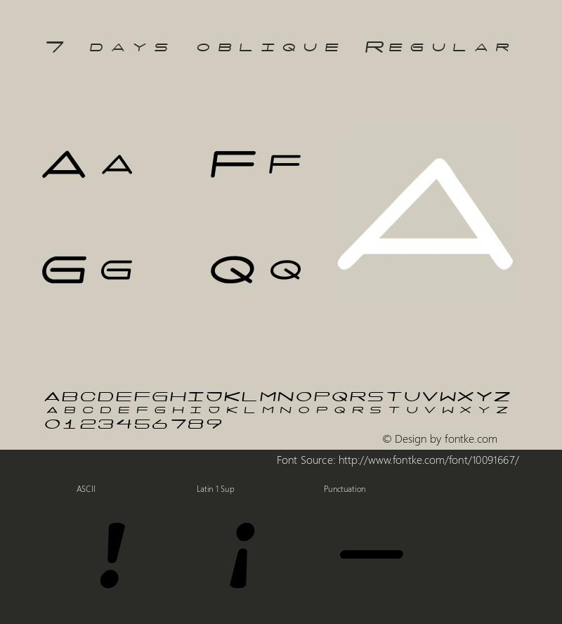 7 days oblique Regular www.pizzadude.dk Font Sample